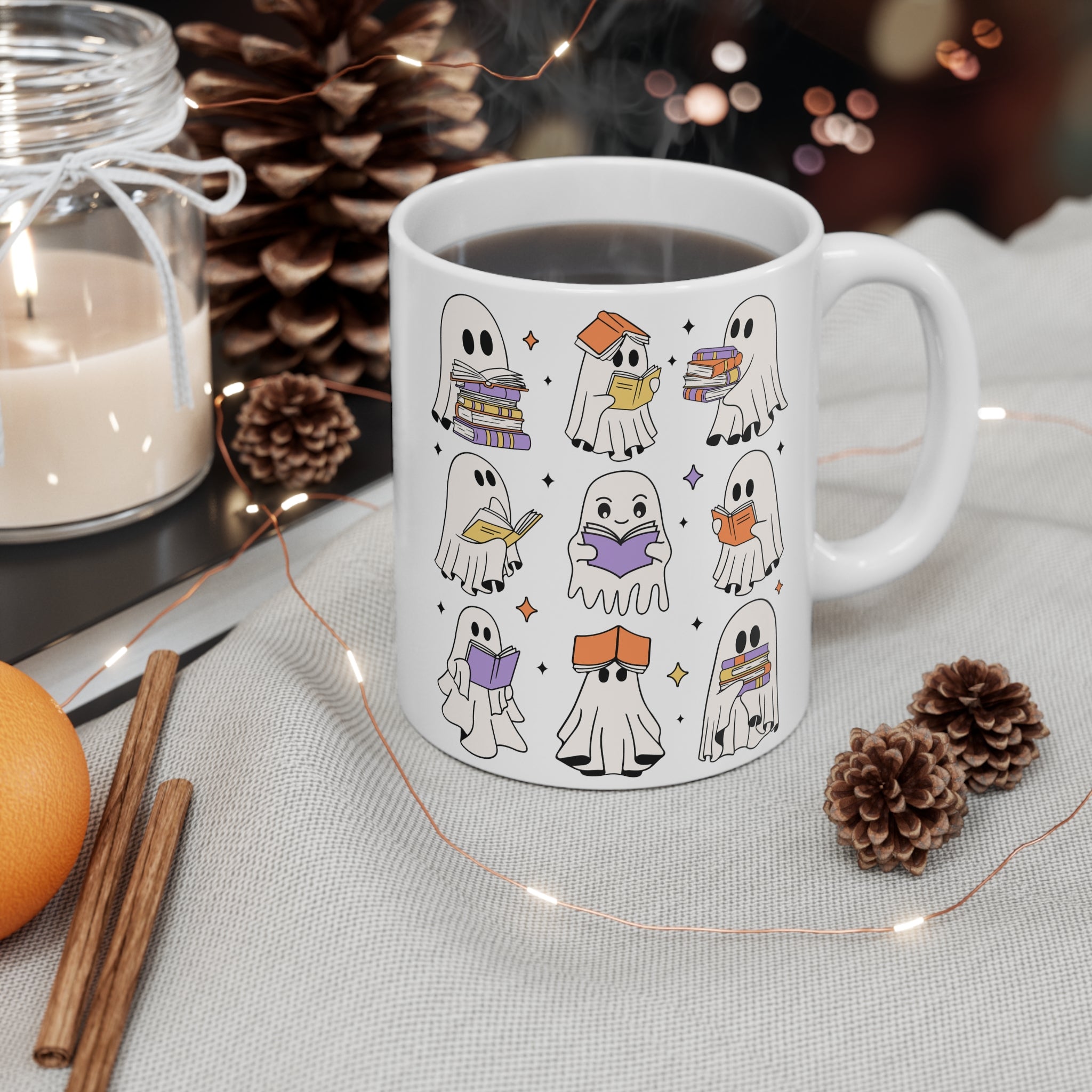 Halloween Ghost Mug 11oz with Book Design