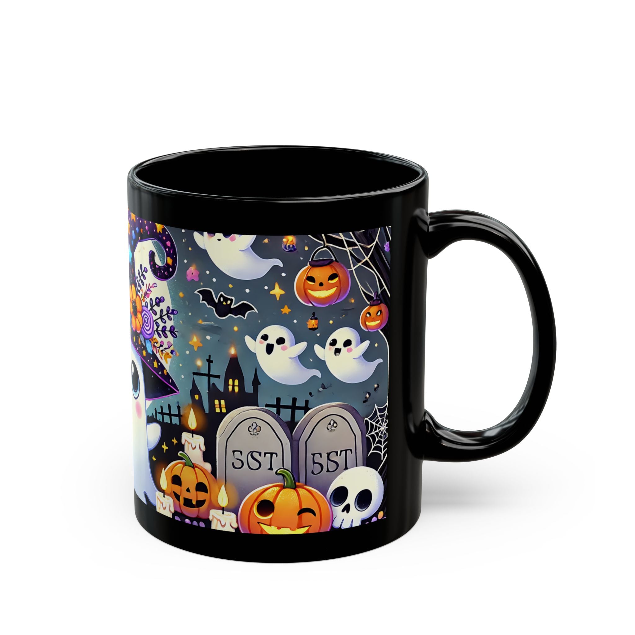 11 oz Black Mug Cute Halloween Ghost