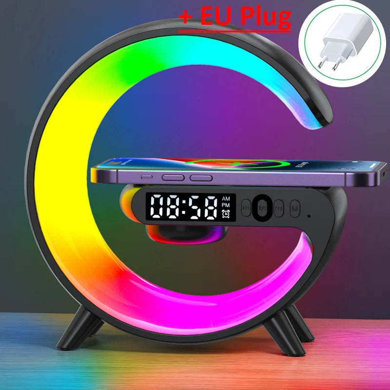 15W Fast Wireless Charger Pad & Stand with Speaker | RGB Night Light | Multifunction Charging Station for iPhone, Samsung, Xiaomi, Huawei