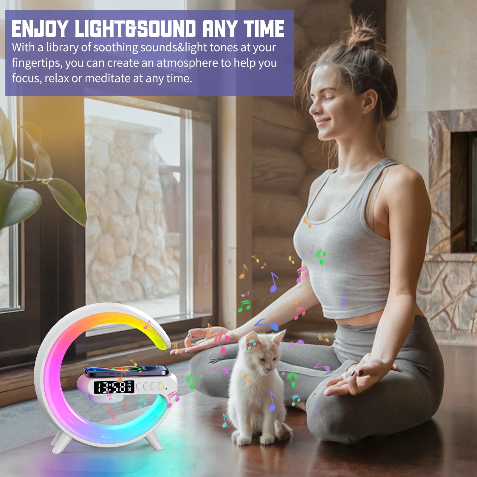 15W Fast Wireless Charger Pad & Stand with Speaker | RGB Night Light | Multifunction Charging Station for iPhone, Samsung, Xiaomi, Huawei