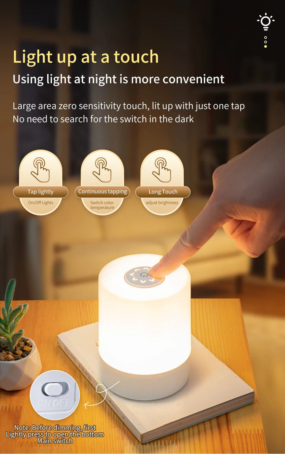 Touch Night Lamp USB LED Lamp Remote Control Switch Rechargeable