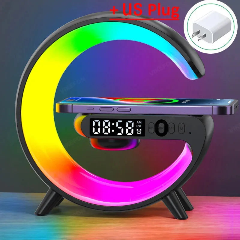 15W Fast Wireless Charger Pad & Stand with Speaker | RGB Night Light | Multifunction Charging Station for iPhone, Samsung, Xiaomi, Huawei