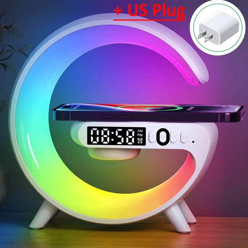 15W Fast Wireless Charger Pad & Stand with Speaker | RGB Night Light | Multifunction Charging Station for iPhone, Samsung, Xiaomi, Huawei